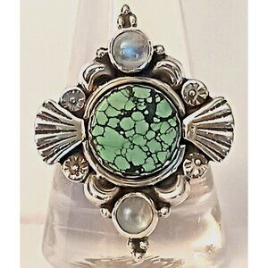 Tibetan Turquoise Moonstone Sterling Ring sz.11 (1569)